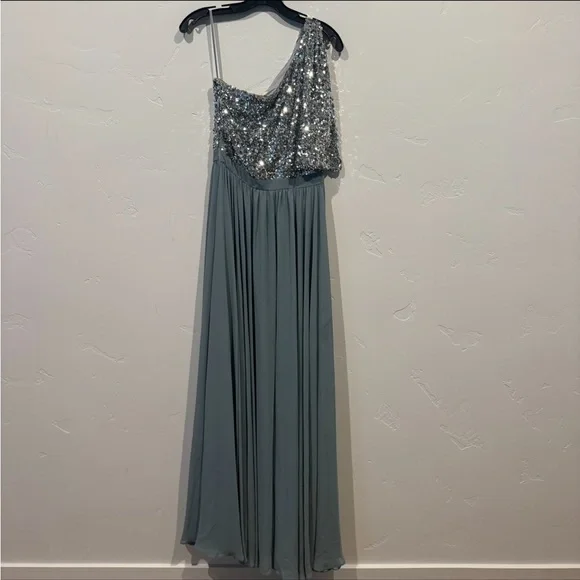 Sachin & Babi Jolie One Shoulder Sequin Gown Steel Blue - Picture 9 of 12